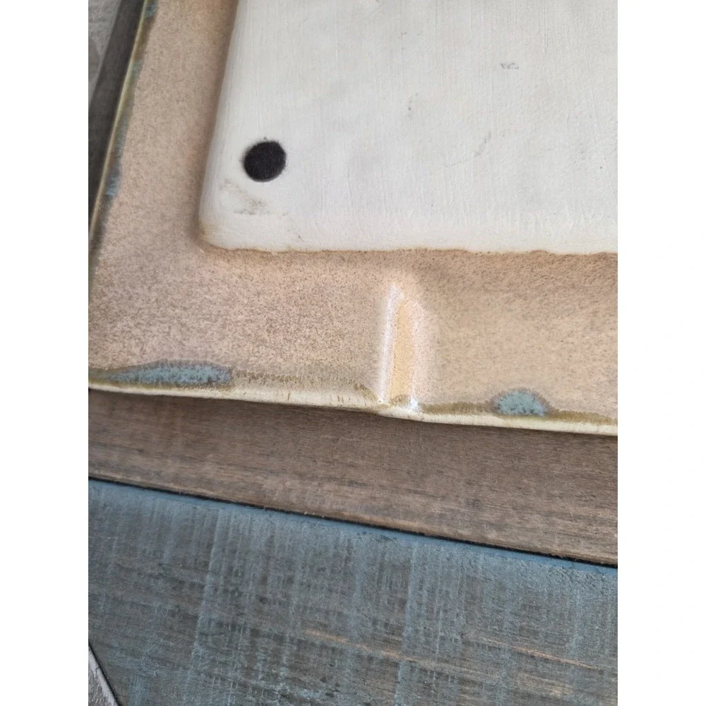 Handmade Square Pottery Hammered Look Serving Platter 10.5 X 10.5 Blue Sand‎
